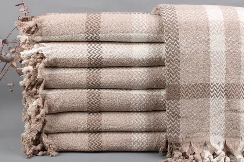 Turkish Striped Brown Decorative Blanket, 79x91 Inches