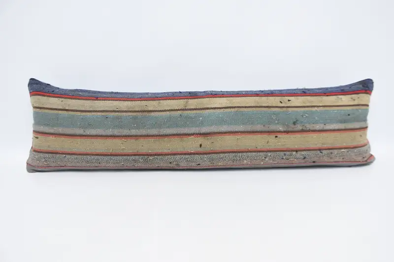 Almohada rectangular azul vintage, cojín marroquí a rayas de 12x42 pulgadas - 1