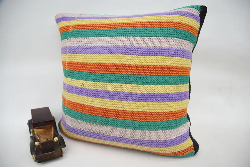 18x18 Yellow Pillow Sham, Kilim Pillow, Gift Pillow, Cozy Throw Cushion, Boho Pillow, Pillow Cover, Wholesale Cushion Cover, Cotton Cushion - 3