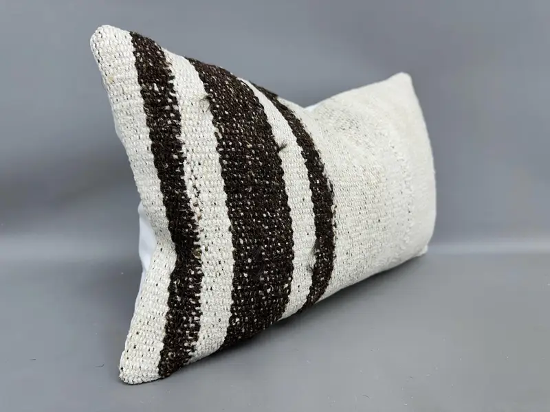 Vintage Pillow, Neutral Cushion, Cushion, Turkish Kilim Pillow, 12x20 White Cushion, Antique Pillows, Floor Cushion Cover, Kilim Rug Cushion Case - 2