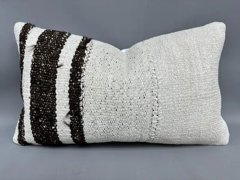 Vintage Pillow, Neutral Cushion, Cushion, Turkish Kilim Pillow, 12x20 White Cushion, Antique Pillows, Floor Cushion Cover, Kilim Rug Cushion Case - 1