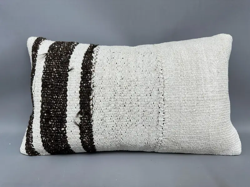 Vintage Pillow, Neutral Cushion, Cushion, Turkish Kilim Pillow, 12x20 White Cushion, Antique Pillows, Floor Cushion Cover, Kilim Rug Cushion Case - 4