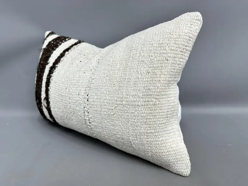 Vintage Pillow, Neutral Cushion, Cushion, Turkish Kilim Pillow, 12x20 White Cushion, Antique Pillows, Floor Cushion Cover, Kilim Rug Cushion Case - 3
