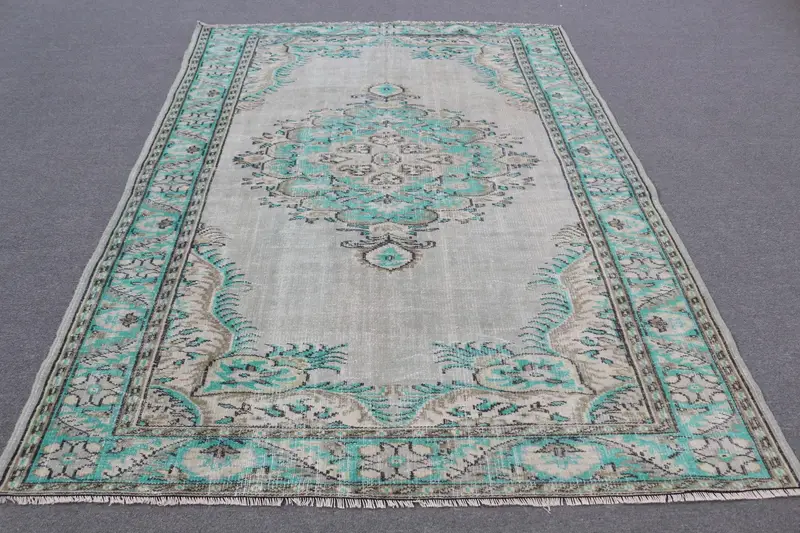 Türk Vintage Halı 6x8,9 ft (183x270 cm), Oushak Mavi Düz Halı - 1