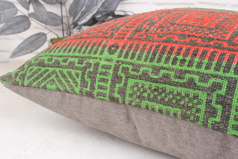 Accent Throw Pillow, Vintage Pillow, Pillow Case, Garden Pillow Case, Throw Kilim Pillow, Pillow for Couch, 24x24 Green Cushion Case - 7