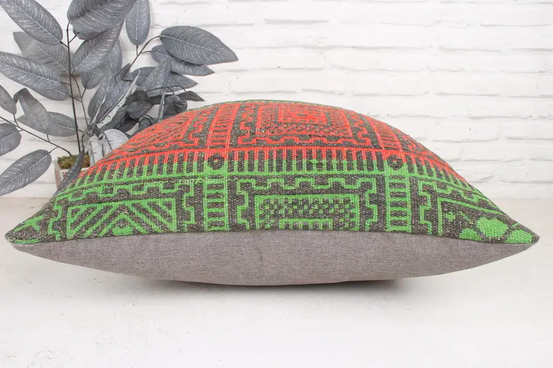 Accent Throw Pillow, Vintage Pillow, Pillow Case, Garden Pillow Case, Throw Kilim Pillow, Pillow for Couch, 24x24 Green Cushion Case - 5