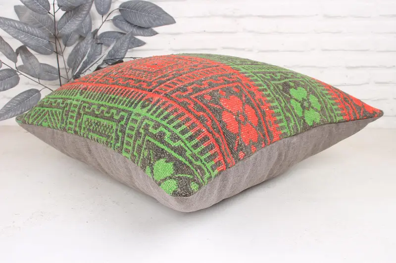 Accent Throw Pillow, Vintage Pillow, Pillow Case, Garden Pillow Case, Throw Kilim Pillow, Pillow for Couch, 24x24 Green Cushion Case - 6