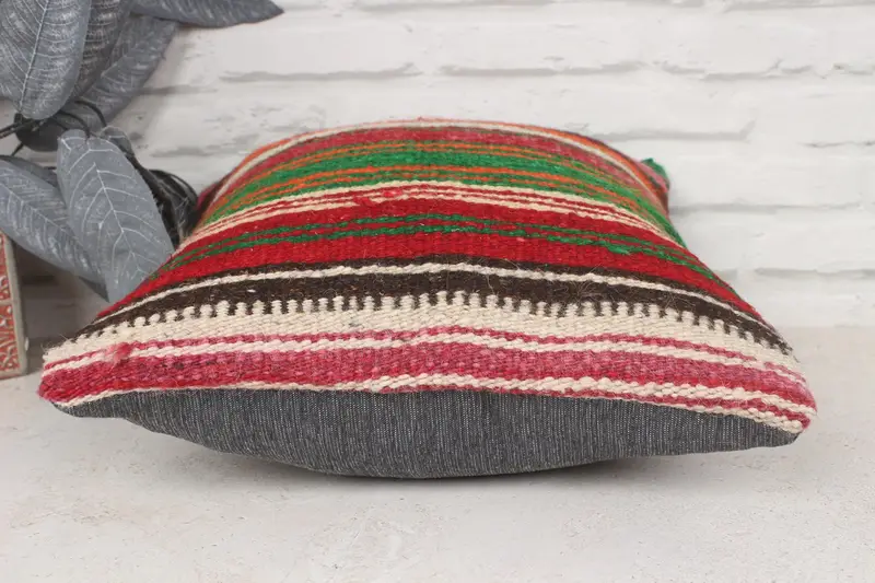 Cushion, Wool Kilim Pillow Cushion, 14x14 Red Pillow Case, Vintage Kilim Pillow, Turkish Pillow, Vintage Kilim Throw Pillow - 5