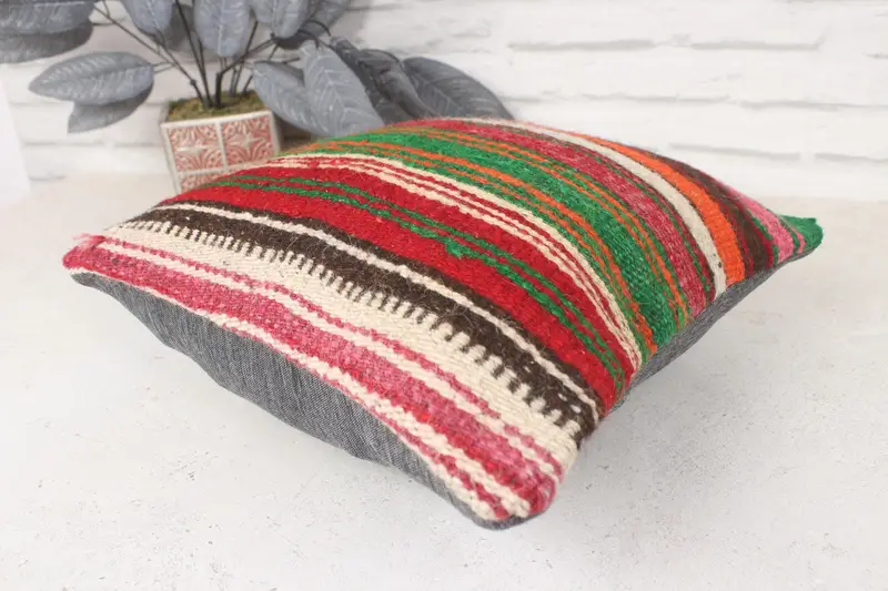 Cushion, Wool Kilim Pillow Cushion, 14x14 Red Pillow Case, Vintage Kilim Pillow, Turkish Pillow, Vintage Kilim Throw Pillow - 6