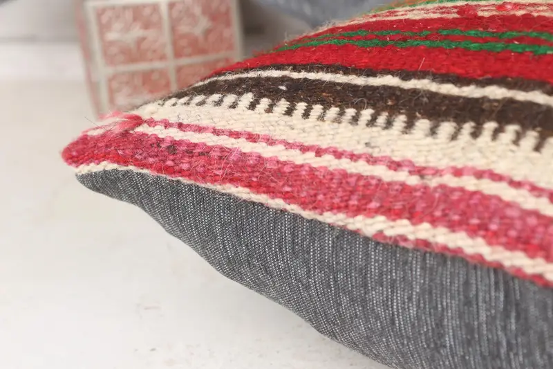 Cushion, Wool Kilim Pillow Cushion, 14x14 Red Pillow Case, Vintage Kilim Pillow, Turkish Pillow, Vintage Kilim Throw Pillow - 7