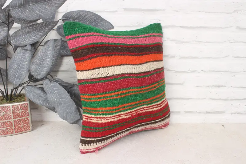 Cushion, Wool Kilim Pillow Cushion, 14x14 Red Pillow Case, Vintage Kilim Pillow, Turkish Pillow, Vintage Kilim Throw Pillow - 3