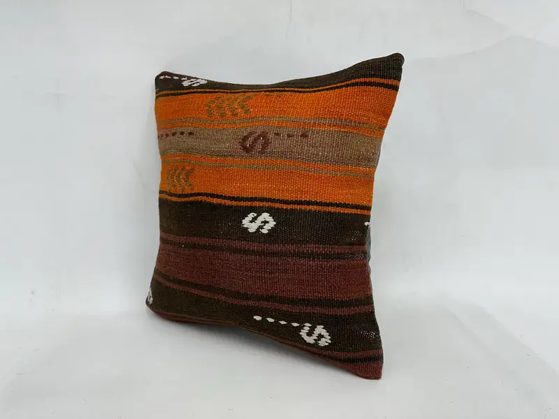 Kilim Pillow, Ethnical Kilim Rug Pillow, Pillow, 18x18 Orange Cushion Cover, Pattern Throw Pillow Cover, Home Decor Pillow, Ethnic Throw Pillow Case - 4
