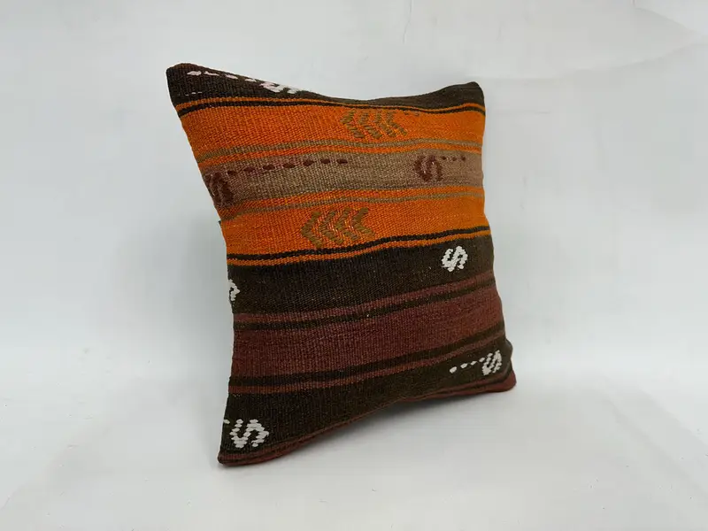 Kilim Pillow, Ethnical Kilim Rug Pillow, Pillow, 18x18 Orange Cushion Cover, Pattern Throw Pillow Cover, Home Decor Pillow, Ethnic Throw Pillow Case - 3