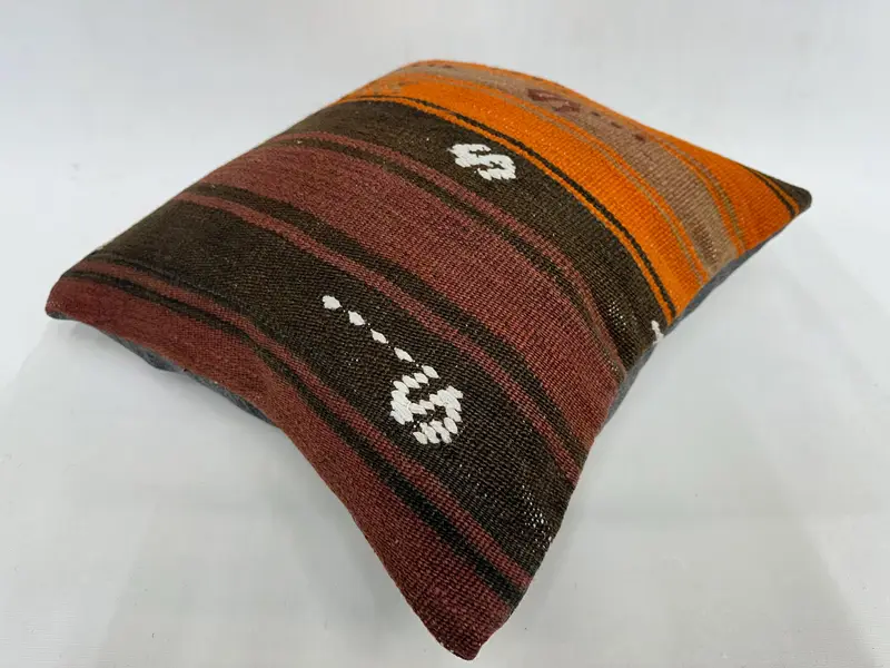 Kilim Pillow, Ethnical Kilim Rug Pillow, Pillow, 18x18 Orange Cushion Cover, Pattern Throw Pillow Cover, Home Decor Pillow, Ethnic Throw Pillow Case - 6