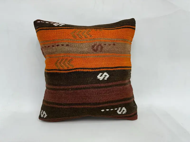 Kilim Pillow, Ethnical Kilim Rug Pillow, Pillow, 18x18 Orange Cushion Cover, Pattern Throw Pillow Cover, Home Decor Pillow, Ethnic Throw Pillow Case - 1