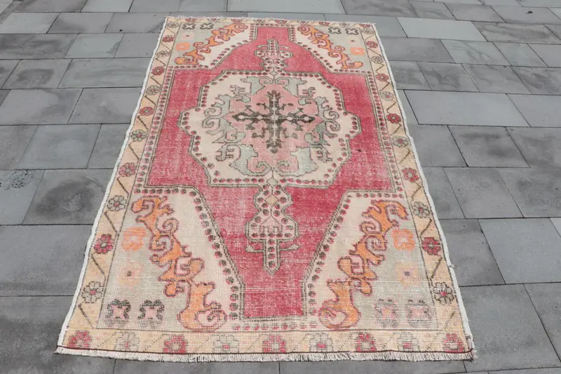 Türk Alan Halısı, 4.4x7.2 ft Vintage Halı, Kırmızı Yün Halı - 1