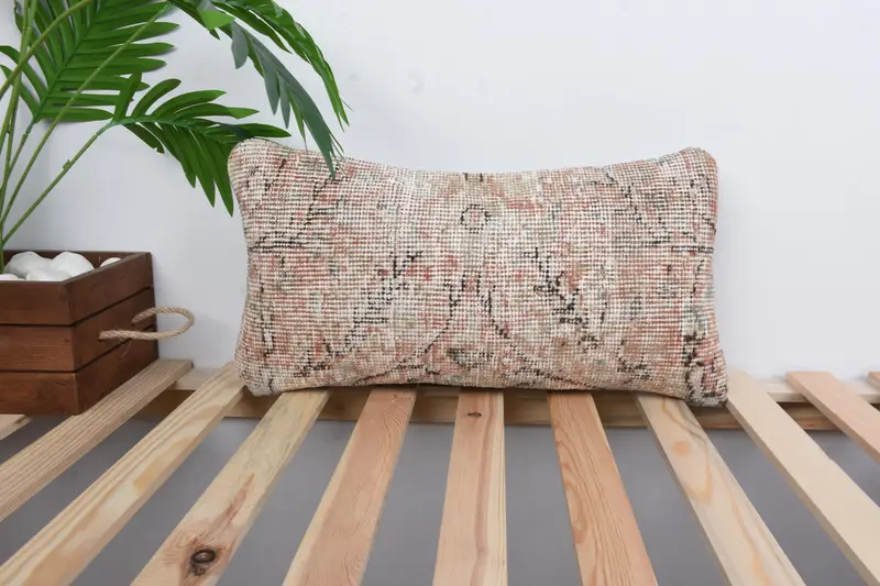 Orangefarbenes und braunes Southwestern-Wurfkissen, handgefertigtes Kissen aus Leinen und Wolle