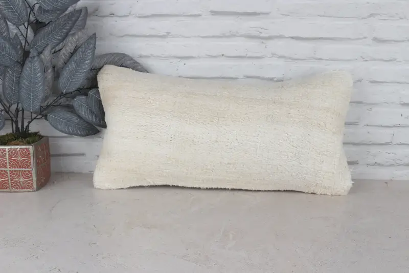 12x24 White Pillow Sham, Ethnical Kilim Rug Pillow, Pillow Cover, Natural Pillow, Interior Designer Pillow, Home Decor Pillow - 1