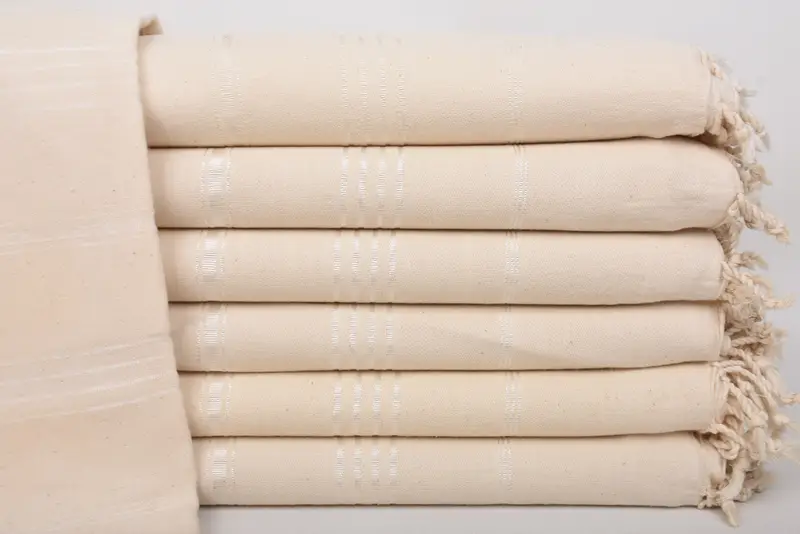 Cream-White Striped Organic Cotton Towel, Bath Towel, 70x40 Inches