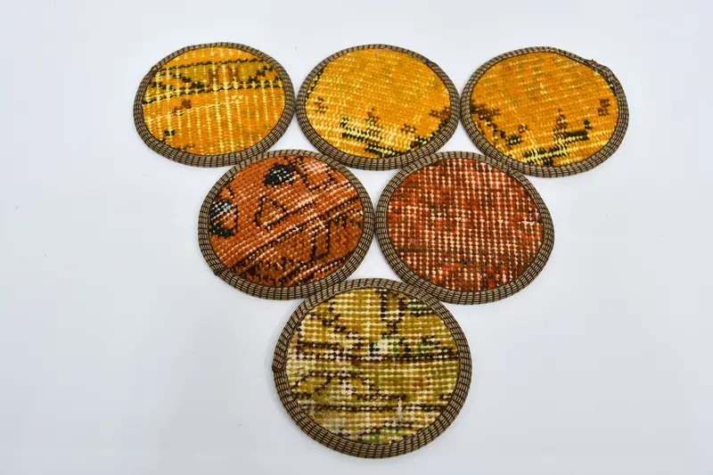 Posavasos Kilim antideslizantes de color naranja y rojo, posavasos duraderos y lavables