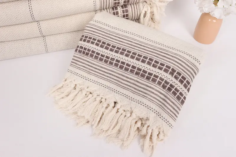 Turkish Cotton Blanket, Custom Wedding Gifts, Personalized Wedding Gift, Decorative Blanket, Monogram Blanket, 96x94 Linen Striped Towel - 4