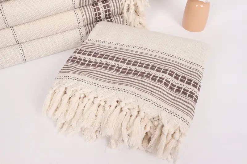 Turkish Cotton Blanket, Custom Wedding Gifts, Personalized Wedding Gift, Decorative Blanket, Monogram Blanket, 96x94 Linen Striped Towel - 5