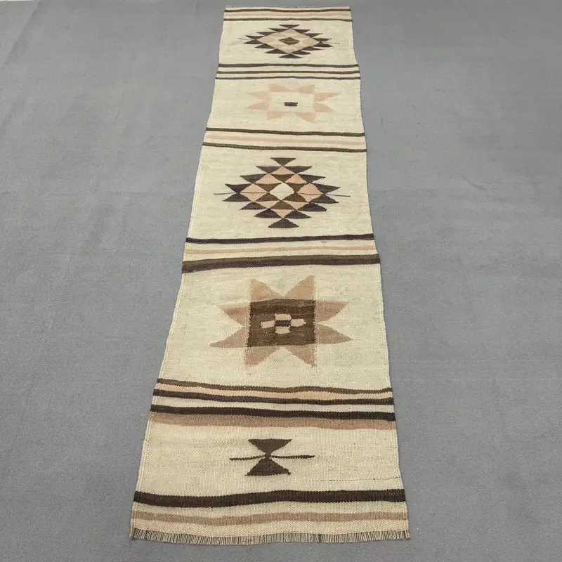 Turkish Rug, Runner 2.8x11 ft Vintage Rug, Brown Patchwork Wool Rug - 1