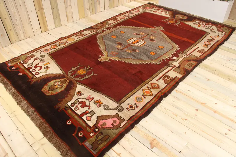 Vintage Oushak Oversize Rug 7x11.8 ft (212x360 cm), Turkish Red Bordered Rug - 1