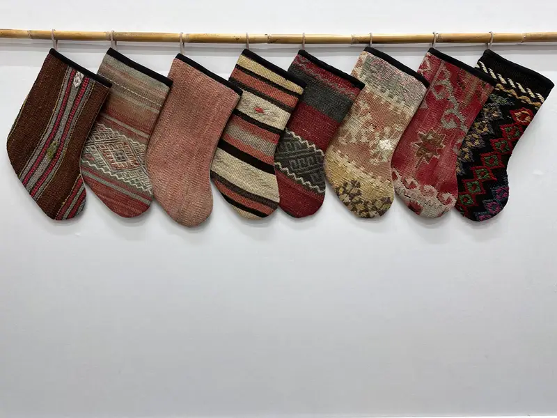 Festive 7-inch Christmas Ornaments Pattern Stocking, Unique Holiday Stocking