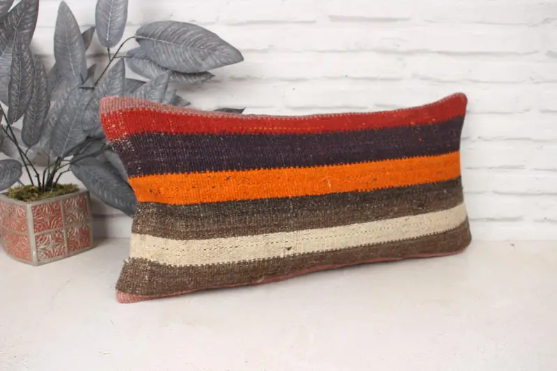 Kilim Cushion Sham, Home Decor Pillow, Cushion Case, 12x24 Orange Pillow Case, Interior Designer Pillow, Vintage Cushion Cover - 3