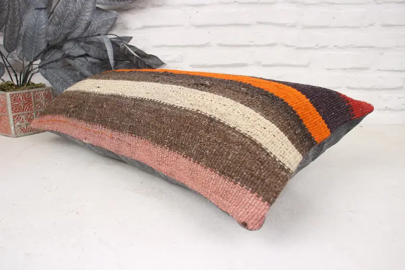 Kilim Cushion Sham, Home Decor Pillow, Cushion Case, 12x24 Orange Pillow Case, Interior Designer Pillow, Vintage Cushion Cover - 6