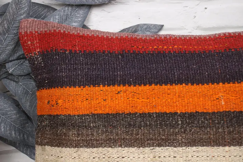 Kilim Cushion Sham, Home Decor Pillow, Cushion Case, 12x24 Orange Pillow Case, Interior Designer Pillow, Vintage Cushion Cover - 2