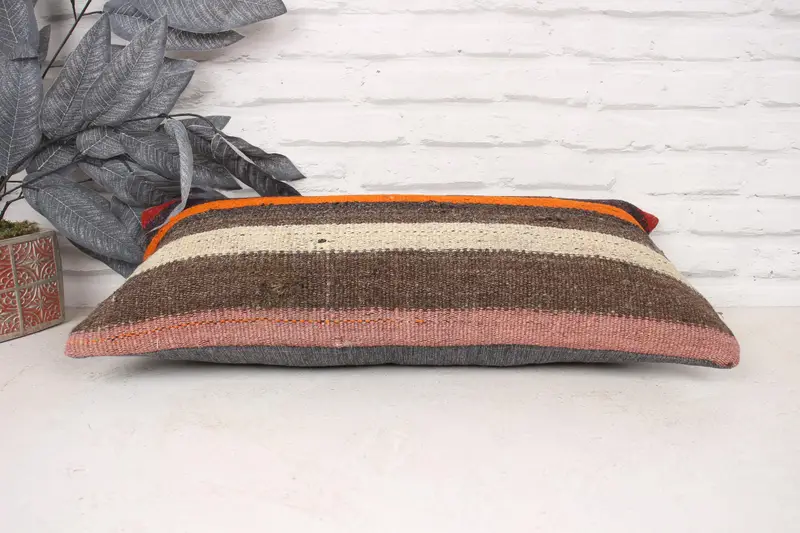 Kilim Cushion Sham, Home Decor Pillow, Cushion Case, 12x24 Orange Pillow Case, Interior Designer Pillow, Vintage Cushion Cover - 5