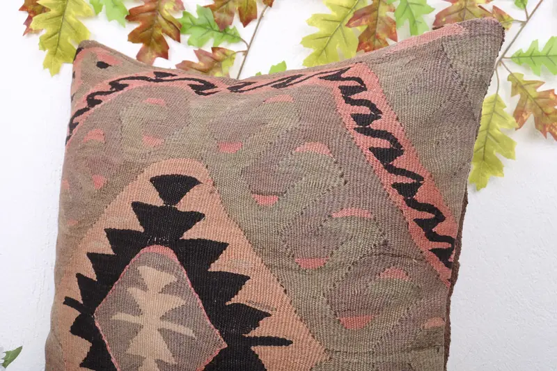 Boho Throw Pillow Case, Kilim Pillow, Retro Throw Pillow, Handmade Kilim Cushion, 24x24 Pink Pillow Case, Interior Designer Pillow, Pillow Sham - 5