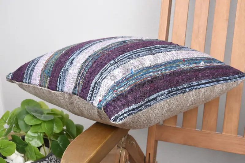 Car Pillow Cover, Ethnical Kilim Rug Pillow, Turkish Pillow, Tapestry Pillow, Kilim Cushion Sham, 16x16 Purple Pillow Case, Pillow Case - 6