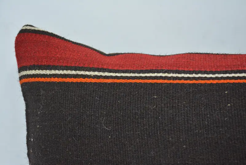 Brown & Orange Embroidered Throw Pillow, 12x24 Inches, Geometric Pattern - 2