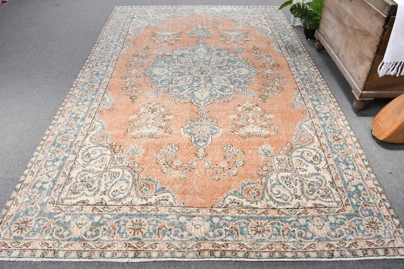 ターキッシュラグ 198x311cm オレンジ無地 ヴィンテージラグ - 1