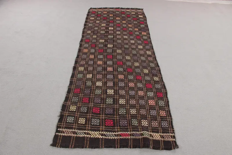 Zarif 3,1x8,3 ft Halı, Siyah & Pembe Bitki Deseni