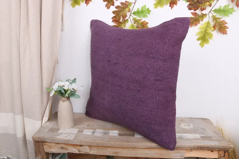Bohemian Cushion Pillow, 20x20 Purple Cushion Cover, Pillow for Couch, Antique Pillows, Yoga Cushion Case, Cushion, Turkish Kilim Pillow - 4