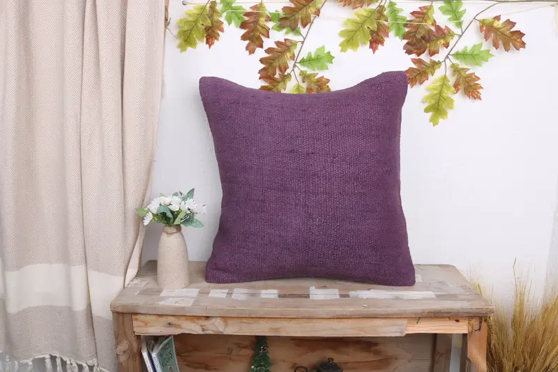 Bohemian Cushion Pillow, 20x20 Purple Cushion Cover, Pillow for Couch, Antique Pillows, Yoga Cushion Case, Cushion, Turkish Kilim Pillow - 1