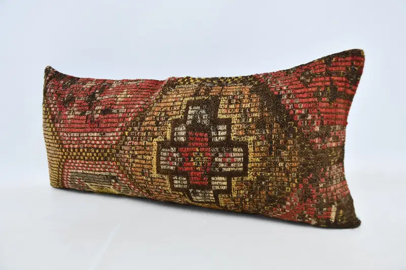 Pillow Sham, Vintage Pillow, Bolster Throw Pillow Case, Pillow for Sofa, Kilim Cushion Sham, Patio Pillow Case, 16x36 Red Cushion Case - 4