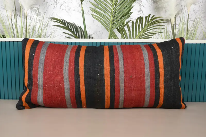 Überwurf, Geschenk, Heimdekoration, Euro-Kissenbezug, gewebt, orange, 40 x 90 cm, gestreiftes Wollkissen - 1