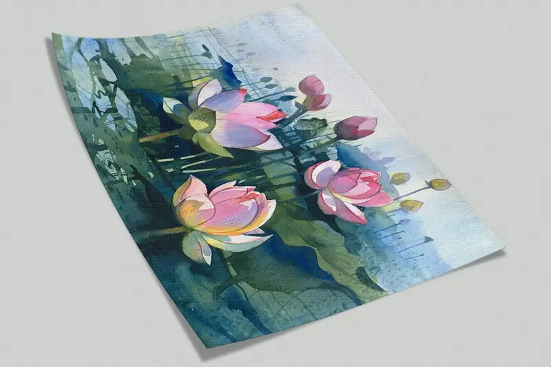 Watercolor Flower Wall Decor, Floral Wallpaper, Contemporary Wall Mural, Abstract Lotus Wall Decor, Flower Wall Print, - 5