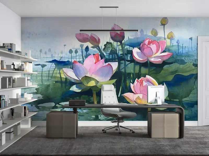 Watercolor Flower Wall Decor, Floral Wallpaper, Contemporary Wall Mural, Abstract Lotus Wall Decor, Flower Wall Print, - 10