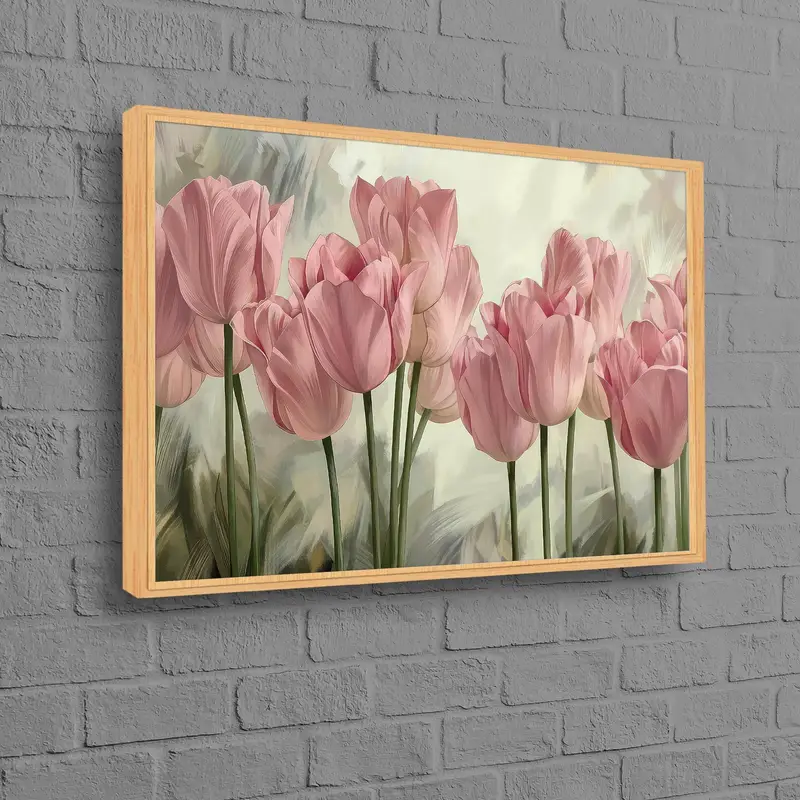 Moderne Leinwand mit rosa Tulpen: Trendige Blumenkunst für Zuhause