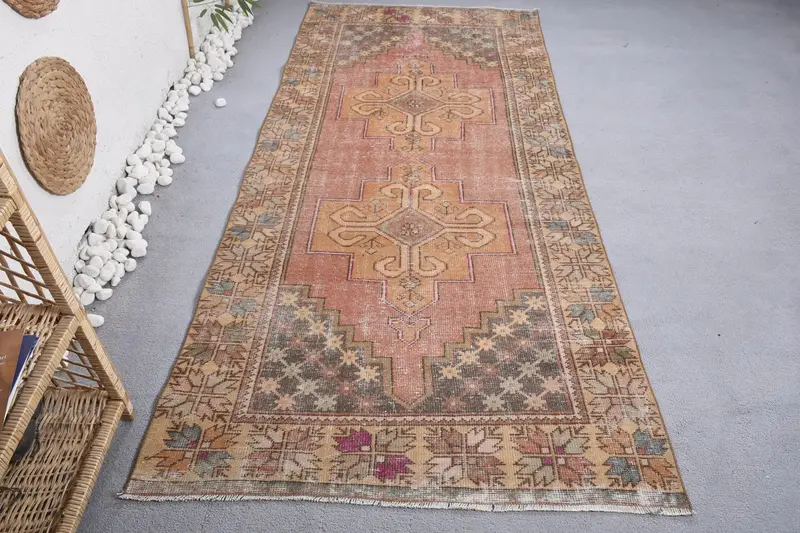 Alfombra Roja y Naranja 1,1x2,5m Diseño Geométrico Floral