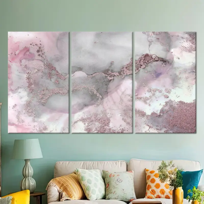 Kanvas Tablo Zarif Pembe Mermer Pırıltılı Lüks