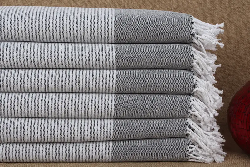 Türkisches Badetuch, schwarz gestreift, Bio-Baumwolle, 91,4 x 180,9 cm