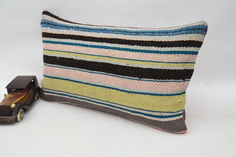 Yoga Pillow Cover, Kilim Pillow, Vintage Kilim Pillow, Handmade Cushion Case, 12x20 Blue Pillow, Cushion Case, Kilim Pillow Cover, Chair Pillow - 3
