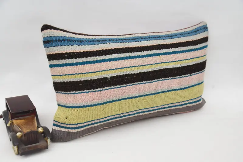 Yoga Pillow Cover, Kilim Pillow, Vintage Kilim Pillow, Handmade Cushion Case, 12x20 Blue Pillow, Cushion Case, Kilim Pillow Cover, Chair Pillow - 2